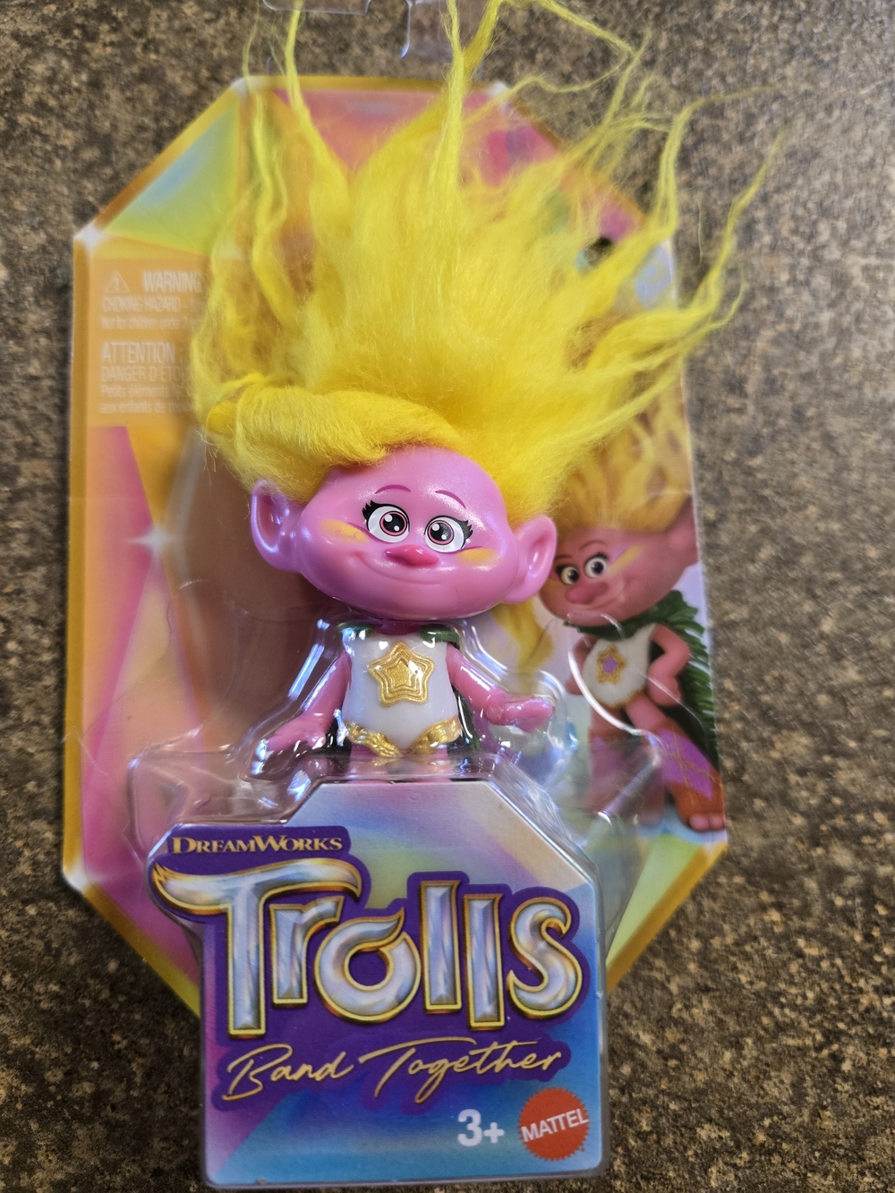 Mattel Trolls Poppy Figure with Bright Yellow Hair and Pink Skin